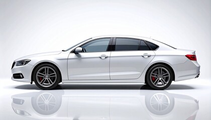 Pristine White Luxury Sedan Mockup Side View White Background