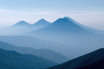 topdown view of volcanic caldera in guatemala at sunrise