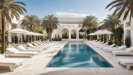 Elegant Poolside Resort with Tropical Vibes and Lounge Area