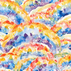Fototapeta premium Vibrant Watercolor Rainbow Floral Pattern Seamless Design Artistic Background Texture