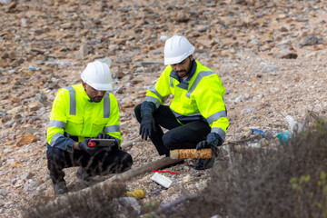 Refinery industrial engineer worker analyzing industrial pollution waste management, Environment waste inspection refinery industrial engineer, Engineer inspect industrial waste pollution control.
