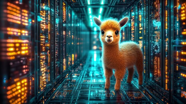 Alpaca in digital tunnel, data backdrop - Powered by Adobe