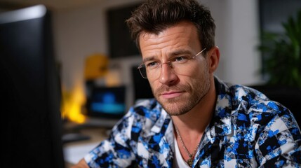 Focused Male Professional Working with Security Software at Desk