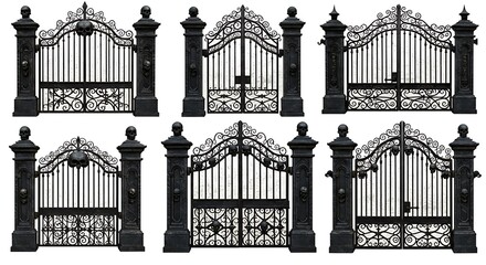 Fototapeta premium Ornate Black Iron Gates: A Collection of Architectural Elegance