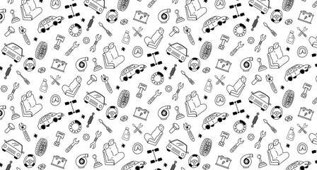 engine car parts mechanic doodle seamless pattern background