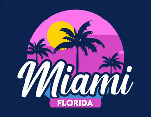 Naklejka premium beautiful view of miami city florida with palm tree silhouette