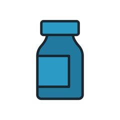 Minimalist medical bottle illustration with square label and clean outline, isolated on plain backdrop