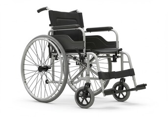 Fototapeta premium Isolated wheelchair with black seat and silver frame on white background