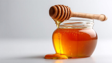 滴るハチミツと木製スティック付きガラス容器 generative ai