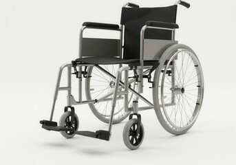 Fototapeta premium Isolated wheelchair with metal frame and black seat against a white background