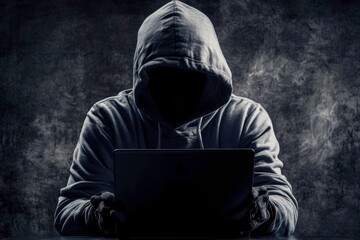 hacker stealing data from laptop