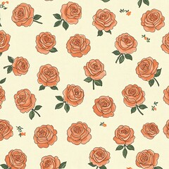 Peach Rose Garden: Vintage Floral Pattern
