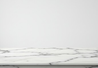 Obraz premium White marble countertop against a white wall, ideal for product display