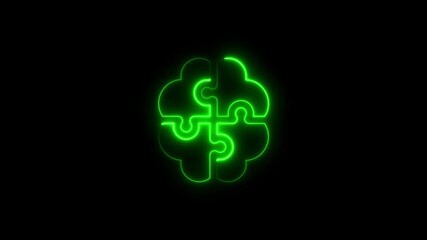 Glowing green neon puzzle piece animation against a black background