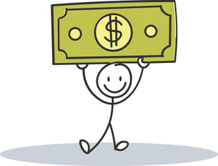 Illustration of stick holding money on white background