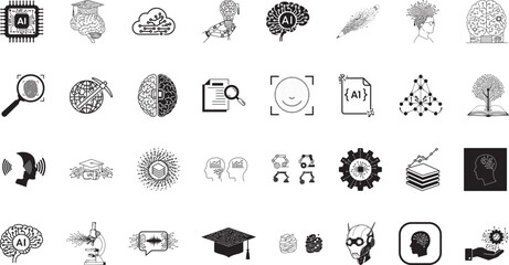 Artificial Intelligence and Neuroscience Icon Set Vector Illustration