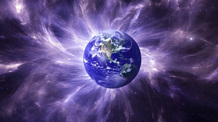 Earth enveloped in vibrant cosmic energies.