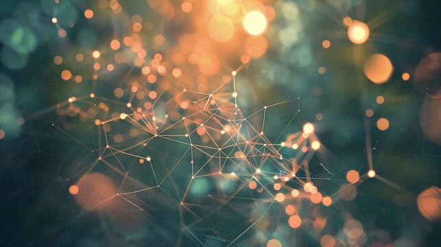 Abstract network of glowing particles in dark tones