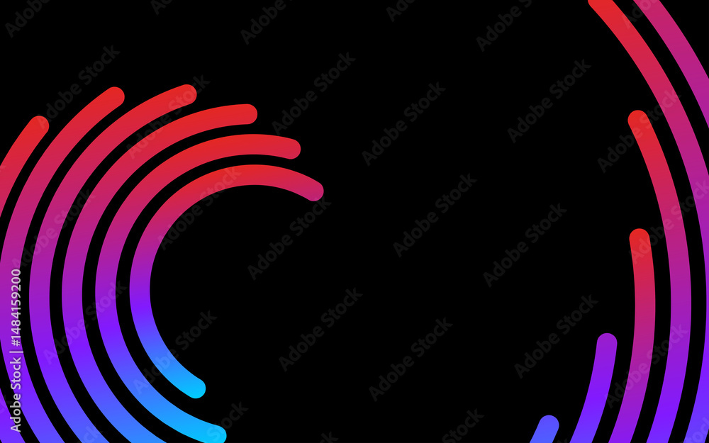 Poster vibrant abstract design with blue, red colorful waves lines on dark background, creating dynamic vis