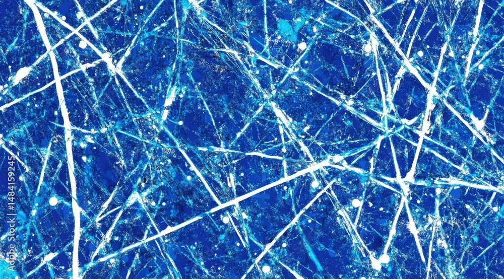 Poster abstract blue and white artwork with dynamic, intersecting lines and splatters