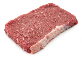Obraz premium Raw sirloin steak cut with fat on a white background ready for cooking