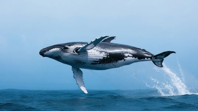 The whales swimming and jumping on the deep sea HD video download.

