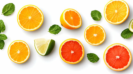 Obraz premium A fresh and juicy collection of citrus fruit, including orange, lemon, lime, and grapefruit, offers a healthy and vitamin-rich addition to any diet