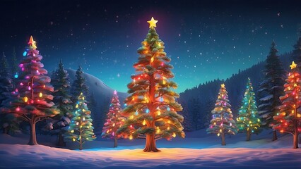 Colorful Christmas Tree Lights and Bokeh Holiday Background