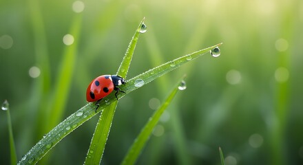 Ladybug Dewdrop Serenade A Fresh Morning In Green