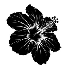 Elegant Black Hibiscus: Ink Line Art Print