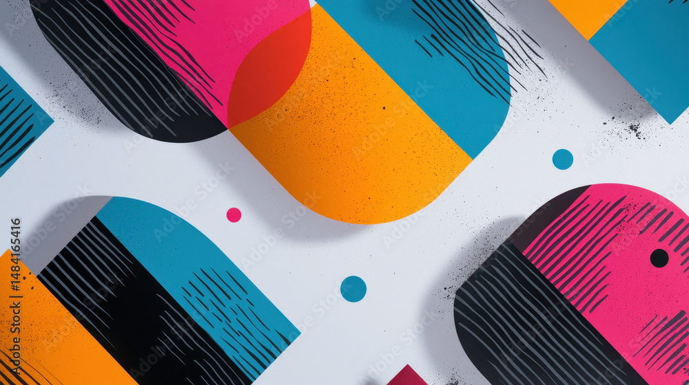 Poster abstract geometric digital art with vibrant colors bold lines and intricate patterns creating a mode