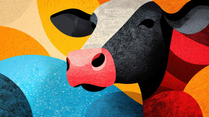 Vibrant Colorful Cow Illustration Featu Artistic Design with Bright Colors and Abstract Style for Farm Animal and Nature Themed Artwork