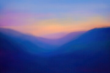 Obraz premium Soft, blurred landscape at dusk showcasing rolling hills and a colorful sky in the background