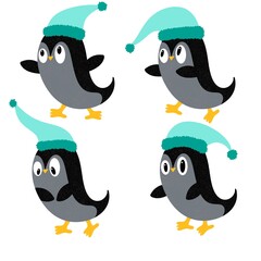 Naklejka premium Christmas animals set penguin pattern for wrapping paper and fabrics