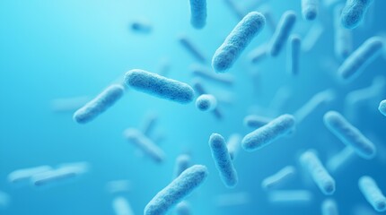 close up of 3d microscopic blue bacteria cells biology medicine or microbiology laboratory of blood