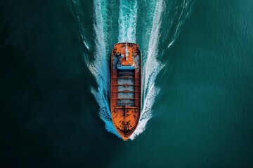 barge at the sea with top view
