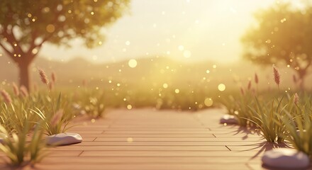 Golden Hour Path: 3D Rendered Serenity AI Generated