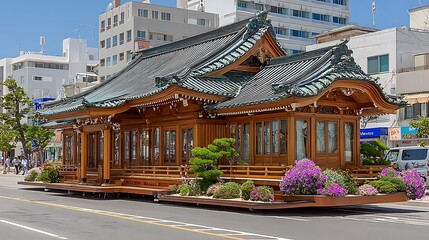 Obraz premium Japanese Shrine Float with City Parade, and Spring Festival.