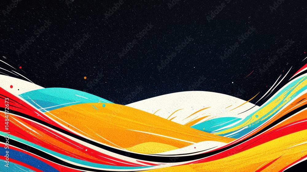 Poster abstract colorful wave pattern with vibrant streaks of red blue yellow and orange flowing smoothly o