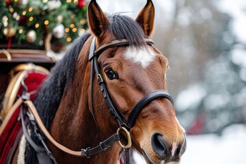 Fototapeta premium horse carrying christmas decorations