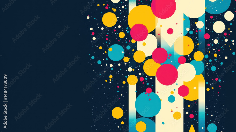 Poster vibrant abstract background with colorful circles and splashes creating a dynamic festive and energe