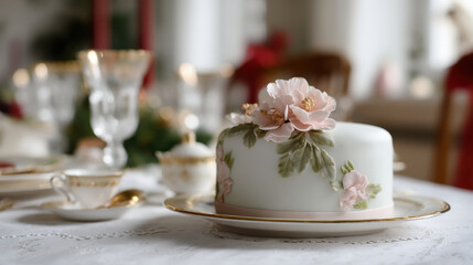 beautifully decorated festive cake featuring intricate details like delicate sugar flowers elegant frosting