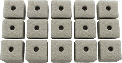 Fototapeta premium Grey Textured Cubes with Central Holes Abstract 3D Render of Geometric Shapes