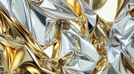 Abstract image of crumpled metallic gold and silver foil.  Shimmering, reflective texture