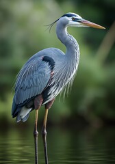 Fototapeta premium Serene Great Blue Heron: Nature's Grace in Focus AI Generated