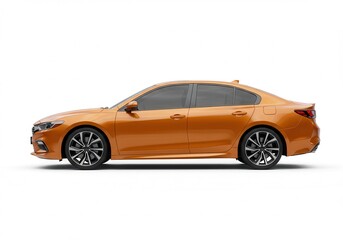 Obraz premium Side view of an orange sedan car with black rims on a white background