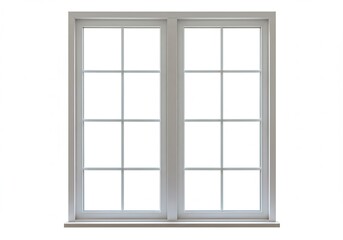 Obraz premium Closed white window with divided panes against a white background