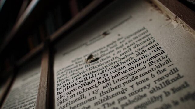Dust mites crawling on antique book page