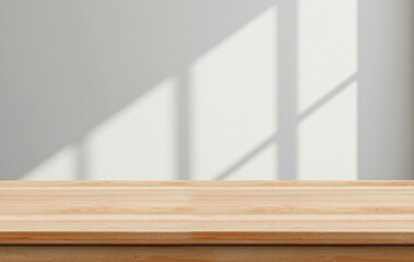 Top wooden studio background white background with window shadow