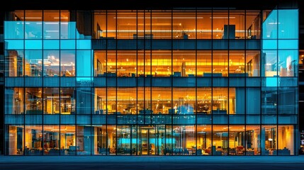 Illuminated Modern Office Building At Night